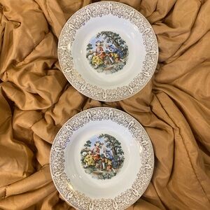 Sheffield American Limoges 22K Gold Set of 2 Soup Bowls